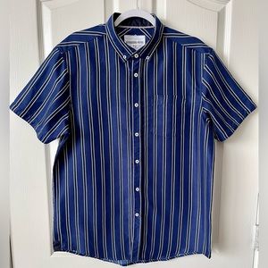 Blue Striped Classic Men's Short Sleeve Button Down Large
